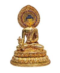 [medicine Buddha], Buddhist Handmade Statue, [full Gold Plated], [stone Setting], [face Paint]