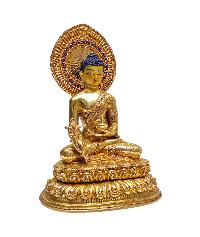 [medicine Buddha], Buddhist Handmade Statue, [full Gold Plated], [stone Setting], [face Paint]