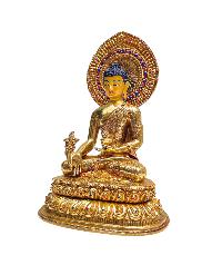 [medicine Buddha], Buddhist Handmade Statue, [full Gold Plated], [stone Setting], [face Paint]