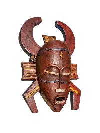 [tribal Mask], Handmade Wooden Mask, Wall Hanging, [thangka Color Finishing], Poplar Wood