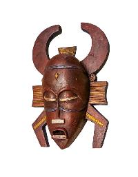 [tribal Mask], Handmade Wooden Mask, Wall Hanging, [thangka Color Finishing], Poplar Wood