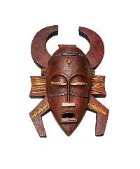 [tribal Mask], Handmade Wooden Mask, Wall Hanging, [thangka Color Finishing], Poplar Wood