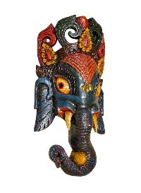 [ganesh], Handmade Wooden Mask, Wall Hanging, [thangka Color Finishing], Poplar Wood