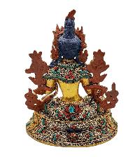 [green Tara], Buddhist Handmade Statue, [stone Setting], [full Gold Plated], [face Painted]