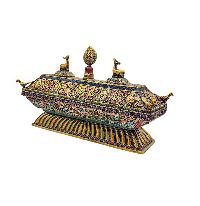 [incense Burner], Buddhist Ritual Item, [full Gold Plated], [stone Setting]
