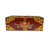 Wooden Serviette Napkin Holder,with [red] Painted, [ashtamangala] Design, Tissue Box