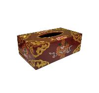 Wooden Serviette Napkin Holder,with [red] Painted, [ashtamangala] Design, Tissue Box