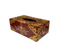 Wooden Serviette Napkin Holder,with [red] Painted, [ashtamangala] Design, Tissue Box