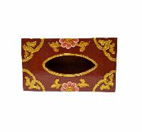Wooden Serviette Napkin Holder,with [red] Painted, [ashtamangala] Design, Tissue Box