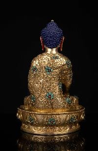 [shakyamuni Buddha], Buddhist Handmade Statue, [full Gold Plated], [stone Setting], [face Paint], 249