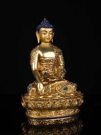 [shakyamuni Buddha], Buddhist Handmade Statue, [full Gold Plated], [stone Setting], [face Paint], 249