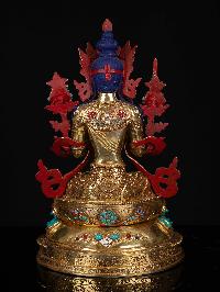 [manjushri], Buddhist Statue, [full Gold Plated], [stone Setting], [face Painted]