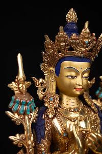 [manjushri], Buddhist Statue, [full Gold Plated], [stone Setting], [face Painted]