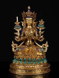 [manjushri], Buddhist Statue, [full Gold Plated], [stone Setting], [face Painted]