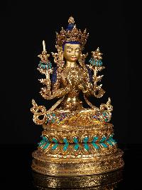 [manjushri], Buddhist Statue, [full Gold Plated], [stone Setting], [face Painted]