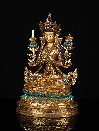 [manjushri], Buddhist Statue, [full Gold Plated], [stone Setting], [face Painted]