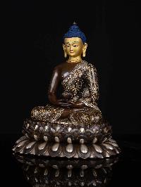 [amitabha Buddha], Buddhist Statue, [silver And Chocolate Oxidized], [face Painted]