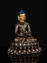 [amitabha Buddha], Buddhist Statue, [silver And Chocolate Oxidized], [face Painted]