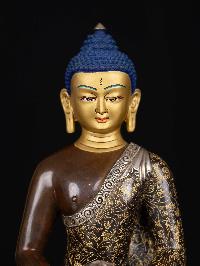 [amitabha Buddha], Buddhist Statue, [silver And Chocolate Oxidized], [face Painted]