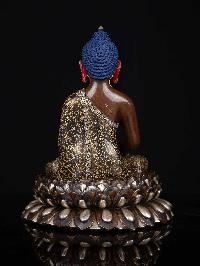 [amitabha Buddha], Buddhist Statue, [silver And Chocolate Oxidized], [face Painted]