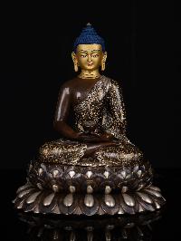 [amitabha Buddha], Buddhist Statue, [silver And Chocolate Oxidized], [face Painted]