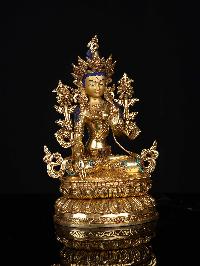 [white Tara], Buddhist Statue, [full Gold Plated], [stone Setting], [face Painted]