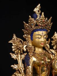 [white Tara], Buddhist Statue, [full Gold Plated], [stone Setting], [face Painted]