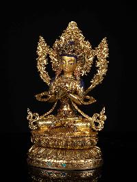 [vajradhara], Buddhist Statue, [full Gold Plated], [stone Setting], [face Painted]