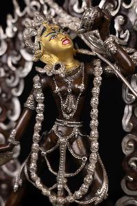 [vajrayogini], Buddhist Statue, [silver And Chocolate Oxidized], [face Painted]
