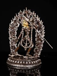 [vajrayogini], Buddhist Statue, [silver And Chocolate Oxidized], [face Painted]