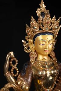 [saraswati], Buddhist Statue, [partly Gold Plated With Extra Gold], [face Painted]