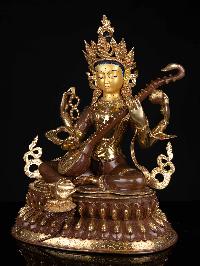 [saraswati], Buddhist Statue, [partly Gold Plated With Extra Gold], [face Painted]