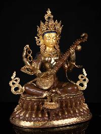 [saraswati], Buddhist Statue, [partly Gold Plated With Extra Gold], [face Painted]
