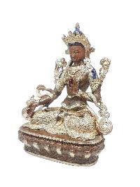 [white Tara], Buddhist Statue, [silver And Chocolate Oxidized]