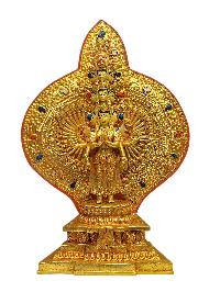 [1000] Thousand Arms [sahasrabhuja Avalokitesvara], Buddhist Handmade Statue, [full Gold Plated], [stone Setting], [face Painted]