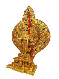 [1000] Thousand Arms [sahasrabhuja Avalokitesvara], Buddhist Handmade Statue, [full Gold Plated], [stone Setting], [face Painted]