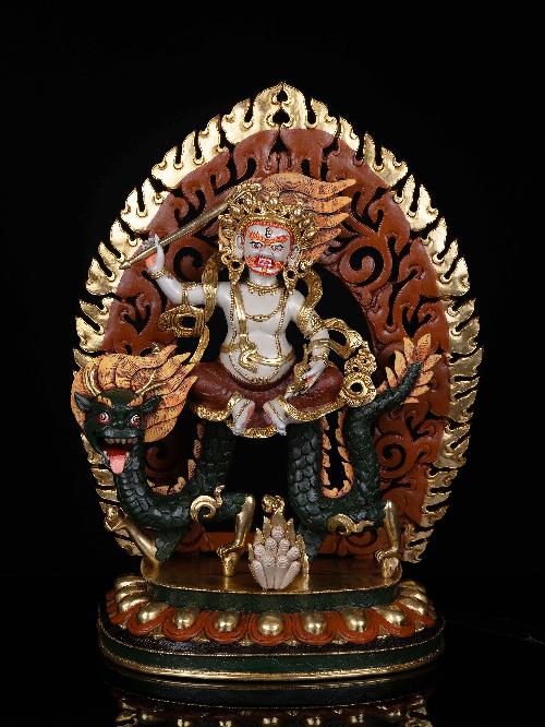 This 56cm tall White Jambhala, Hq Buddhist Statue, Thangka Color Finishing, (Product Code: HMS35640) weighs 10.35kg and is available at an offer price of US$1200.