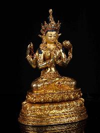 [chenrezig], Buddhist Statue, [full Gold Plated], [stone Setting], [face Painted]