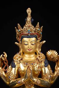 [chenrezig], Buddhist Statue, [full Gold Plated], [stone Setting], [face Painted]