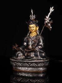 [padmasambhava], Buddhist Statue, [silver And Chocolate Oxidized], [face Painted]