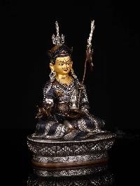 [padmasambhava], Buddhist Statue, [silver And Chocolate Oxidized], [face Painted]