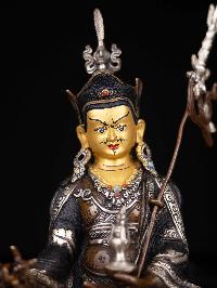[padmasambhava], Buddhist Statue, [silver And Chocolate Oxidized], [face Painted]