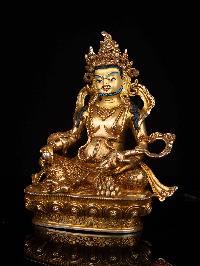[yellow Jambhala], Buddhist Statue, [full Gold Plated], [stone Setting], [face Painted]