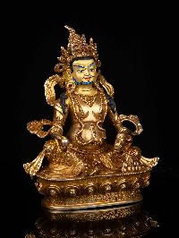 [yellow Jambhala], Buddhist Statue, [full Gold Plated], [stone Setting], [face Painted]