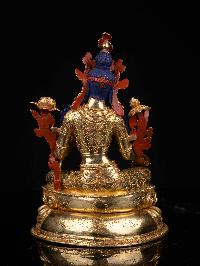 [green Tara], Buddhist Statue, [full Gold Plated], [stone Setting], [face Painted]