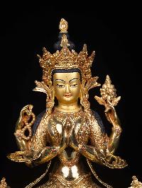 [chenrezig] Buddhist Statue, [full Gold Plated], [stone Setting], [face Painted]