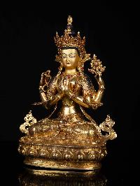 [chenrezig] Buddhist Statue, [full Gold Plated], [stone Setting], [face Painted]