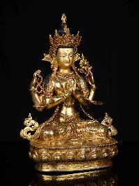 [chenrezig] Buddhist Statue, [full Gold Plated], [stone Setting], [face Painted]