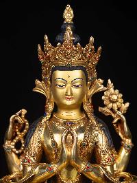 [chenrezig] Buddhist Statue, [full Gold Plated], [stone Setting], [face Painted]
