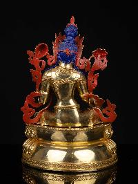 [green Tara] Buddhist Statue, [full Gold Plated], [stone Setting], [face Painted]
